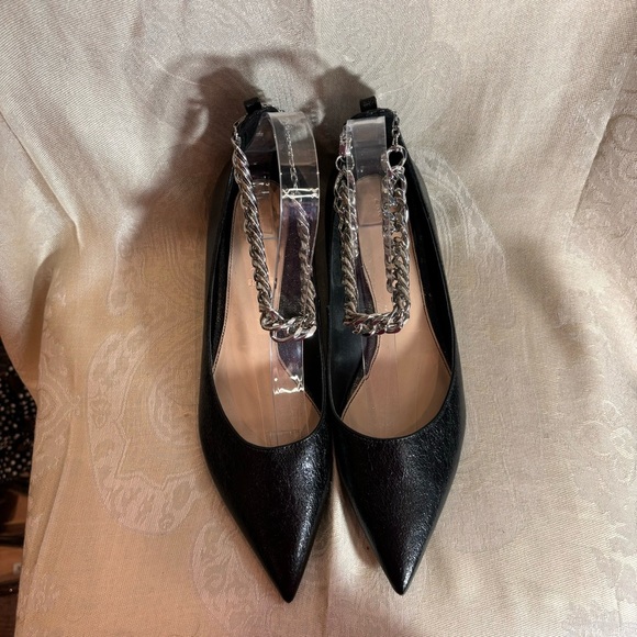 ZARA Sz 39 Pointy Toe Ankle Chunky Chain Kitten Heel Pumps Slip On Shoes - Picture 5 of 13